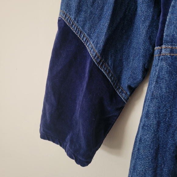 Vintage 90s Western Long Sleeve Denim Velvet Patchwork Maxi Dress Duster Size M - Picture 8 of 11